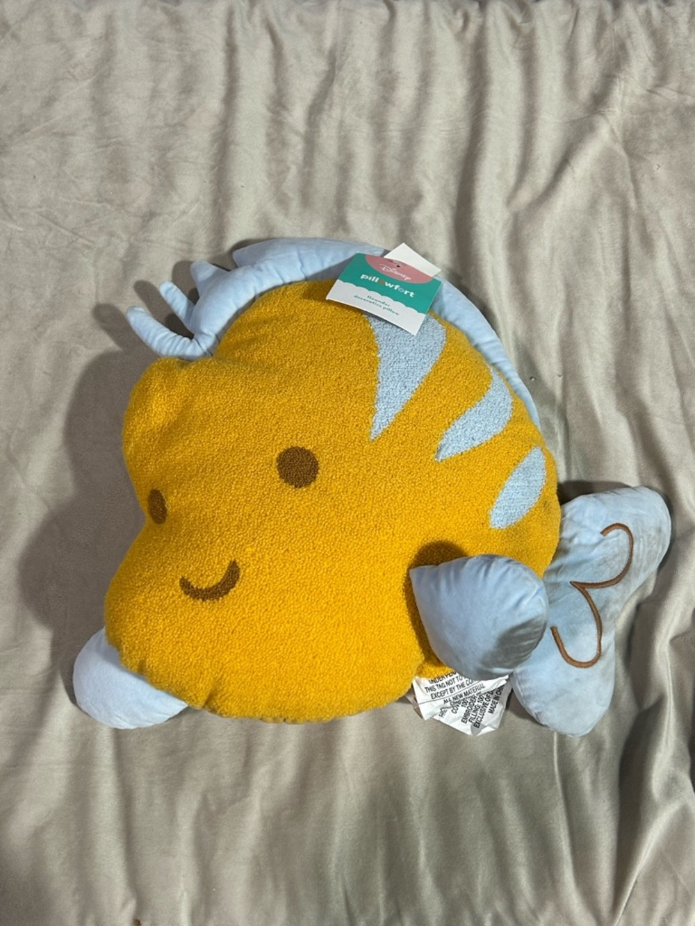 Disney Yellow & Light Blue Flounder Plush Pillow